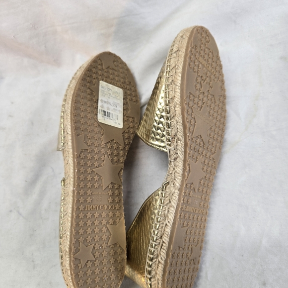 Jimmy Choo 39 Dreya Gold Cubed Mirror D'Orsay Leather Espadrille Flat Shoe EUC - Picture 8 of 8